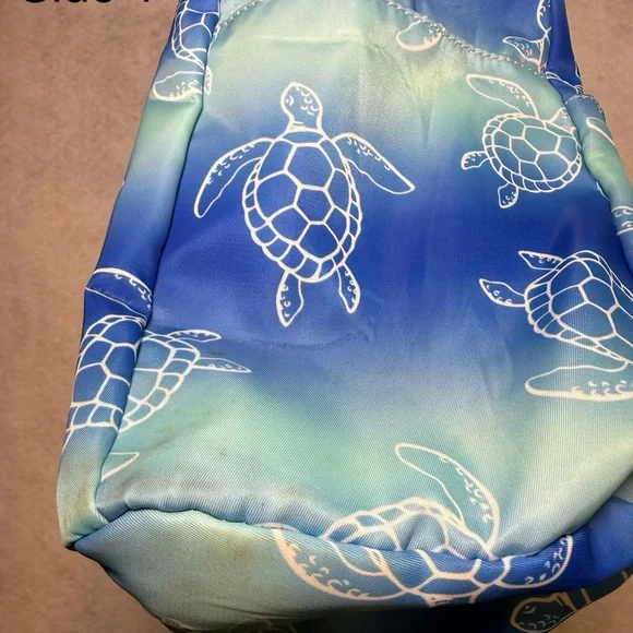 Sea Turtle Ombré Beach Tote Bag with Matching Towel Blue Green Ocean Print - Picture 10 of 12